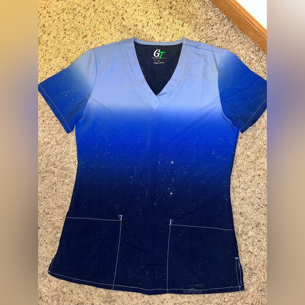 Blue ombré sparkly scrub top
